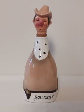 Vintage 1950s 1960s Ceramic Liquor Decanter Bourbon Figural Cowboy Japan MIJ